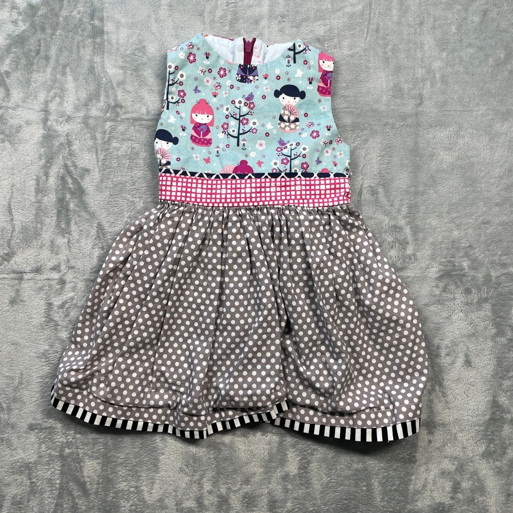 Tati & Me Dress‎ Polka Dot Ruffle Pink Gray Teal Gingham Waist Sleeveless 1T